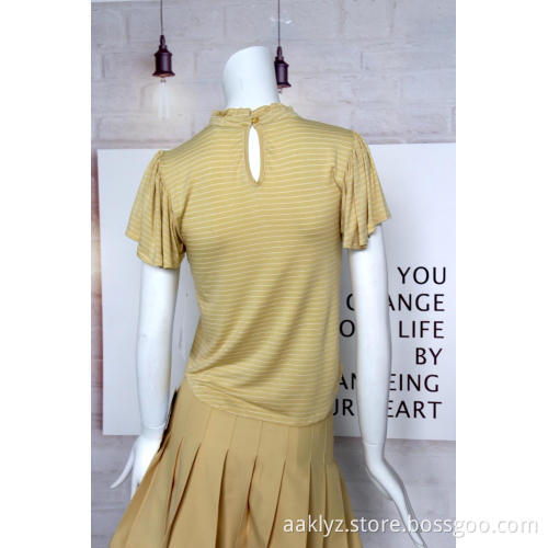 Yellow Blouse With Round Neck And Horizontal Stripes